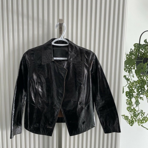AllSaints Jacket Black Deebee Payton Leather Blazer Women's 100% Lamb Leather 4 - Picture 3 of 8
